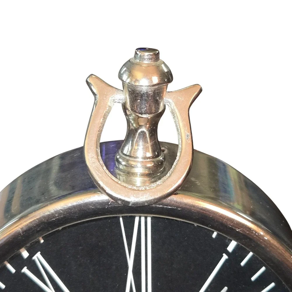 Franklin & Murphy Table Top Clock By Two's Company Silver Black Roman Numeral